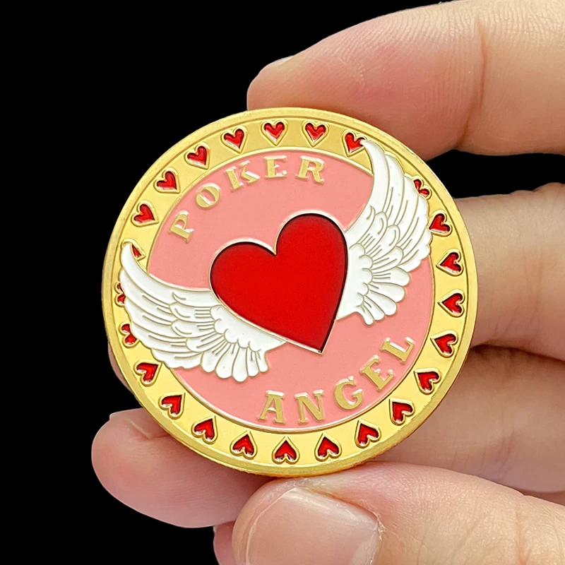 Red Heart Poker Angel Card Guard Moneta Placcata In Oro Las Vegas Metal Lucky Coin Play Chip Gift Collection