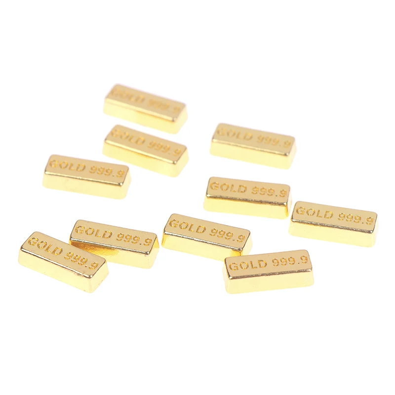 10Pcs/Set Dollhouse Kids Pretend Play Toys Miniature Gold Bars Coin Model Doll House Decor Accessories