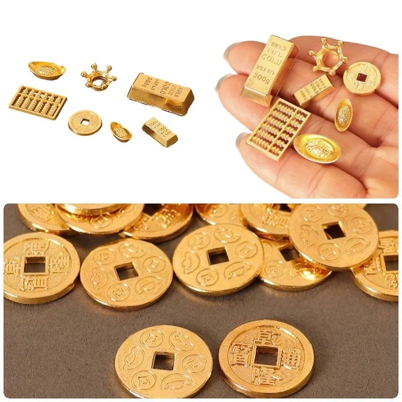 1Set 1:12 Dollhouse Monete D'Oro In Miniatura Lingotti Di Mattoni Dorati/Monete Di Rame/Lingotto D'Oro/Abaco/Corona Casa Delle Bambole Finta Gioca Gio