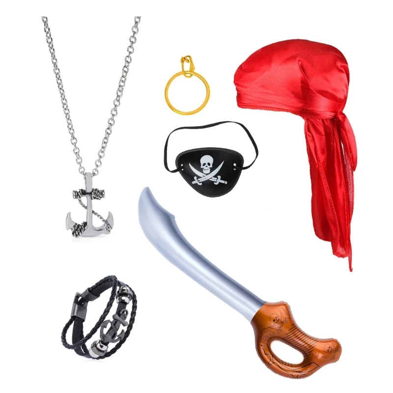 Pirate Captain Fun Party Cospays Pirate Cap Sash Eye Patch Orecchino D'Oro Pirate Role Play Pirate Costume Accessory Set