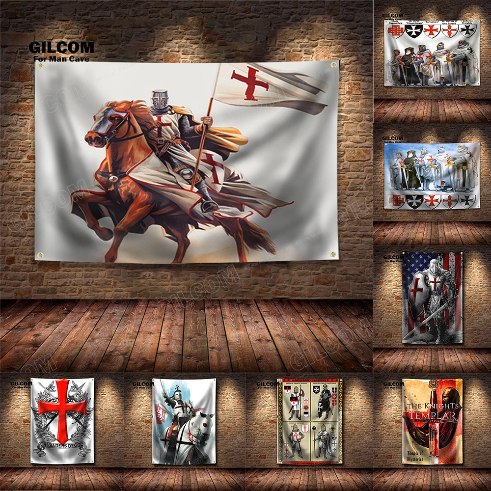 The Knights Templar Banner Flag Armor Of God Temple Usa Poster Wall Art Decor Ad Vintage Sign Man Cave Garage Pub Club Bar