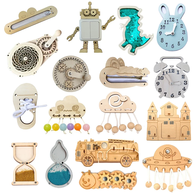 Baby Montessori Giocattoli In Legno Occupato Board Activity Clock Shoe Clessidra Cloud Crocodile Aircraft Matching Board Giocattoli Educativi