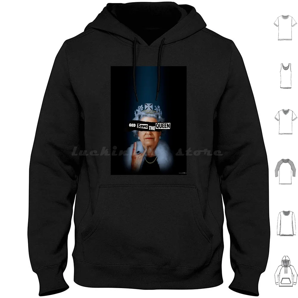 God Save The Queen (Elizabeth Ii Fanart Mkii) Felpa Con Cappuccio In Cotone Manica Lunga Elizabeth Second Elizabeth Ii Regno Unito Windsor