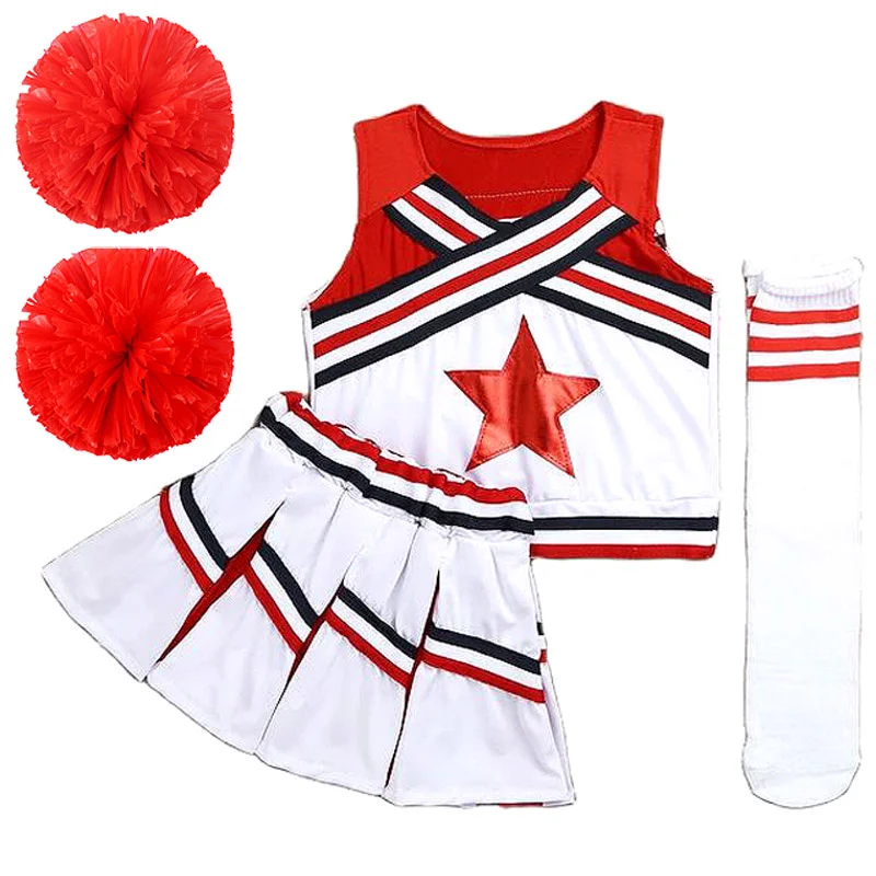 Pompon Cheerleading Costume Donna Ragazze Concorrenza Cheerleaders Rossi Squadra Scolastica Uniforme Classe Vestito Per Bambini Costumi Da Ballo