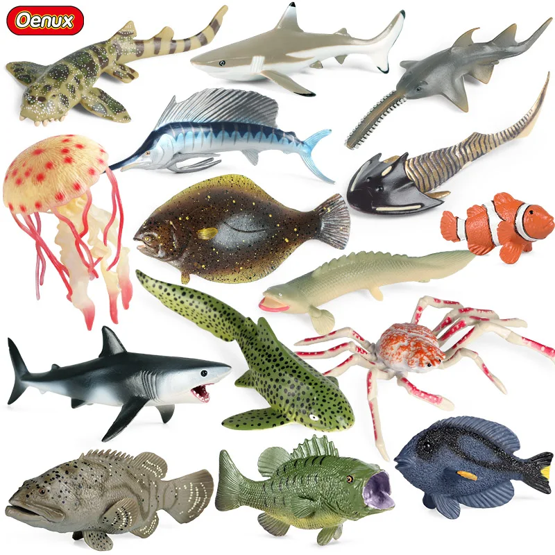 Oenux Emulational Pvc Ocean Marine Model Jelly Fish Shark Turtle Action Figures Sea Life Animal Educational Toy Regali Per Feste Di Natale