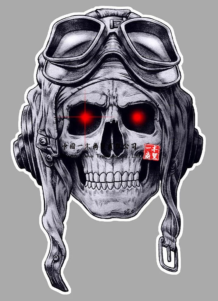 Motorrad Decalcomanie Sticker Tete De Mort Pilote Skull Avion Rider Biker Moto Autocollant