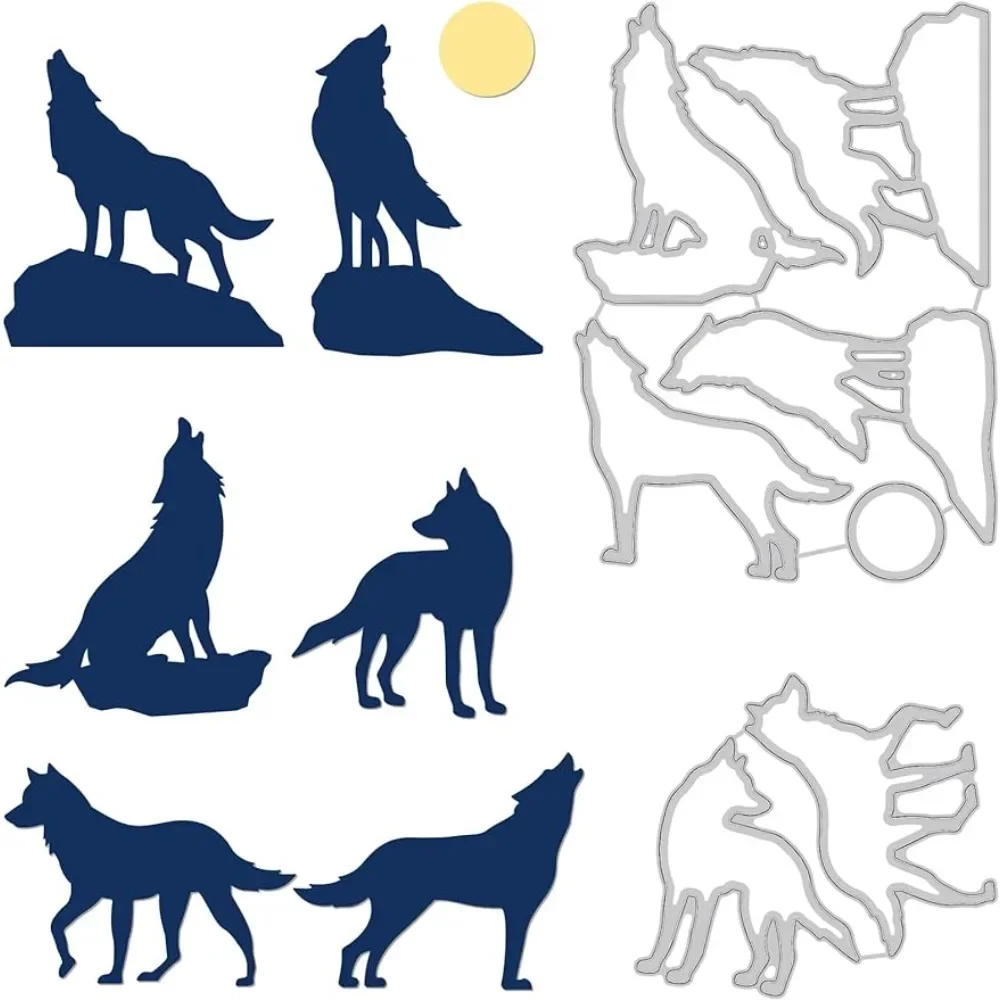 2 Pezzi Wolf In Acciaio Al Carbonio Fustelle Stencil, Animal Moon Metal Stencil Strumenti Per Scrapbooking Per Album Fotografico Scrapbooking Fai Da T
