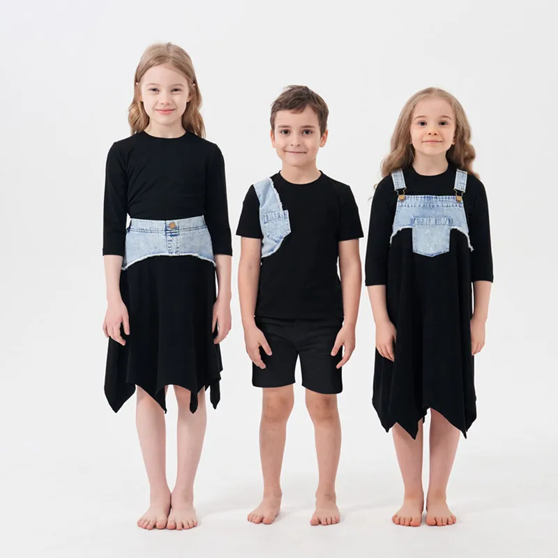 Ap Jeans Lavati Patch Collection Bambini Ragazzi Ragazze Primavera Estate Denim Casual Famiglia Abbinamento Abbigliamento Maglione Tee Gonna