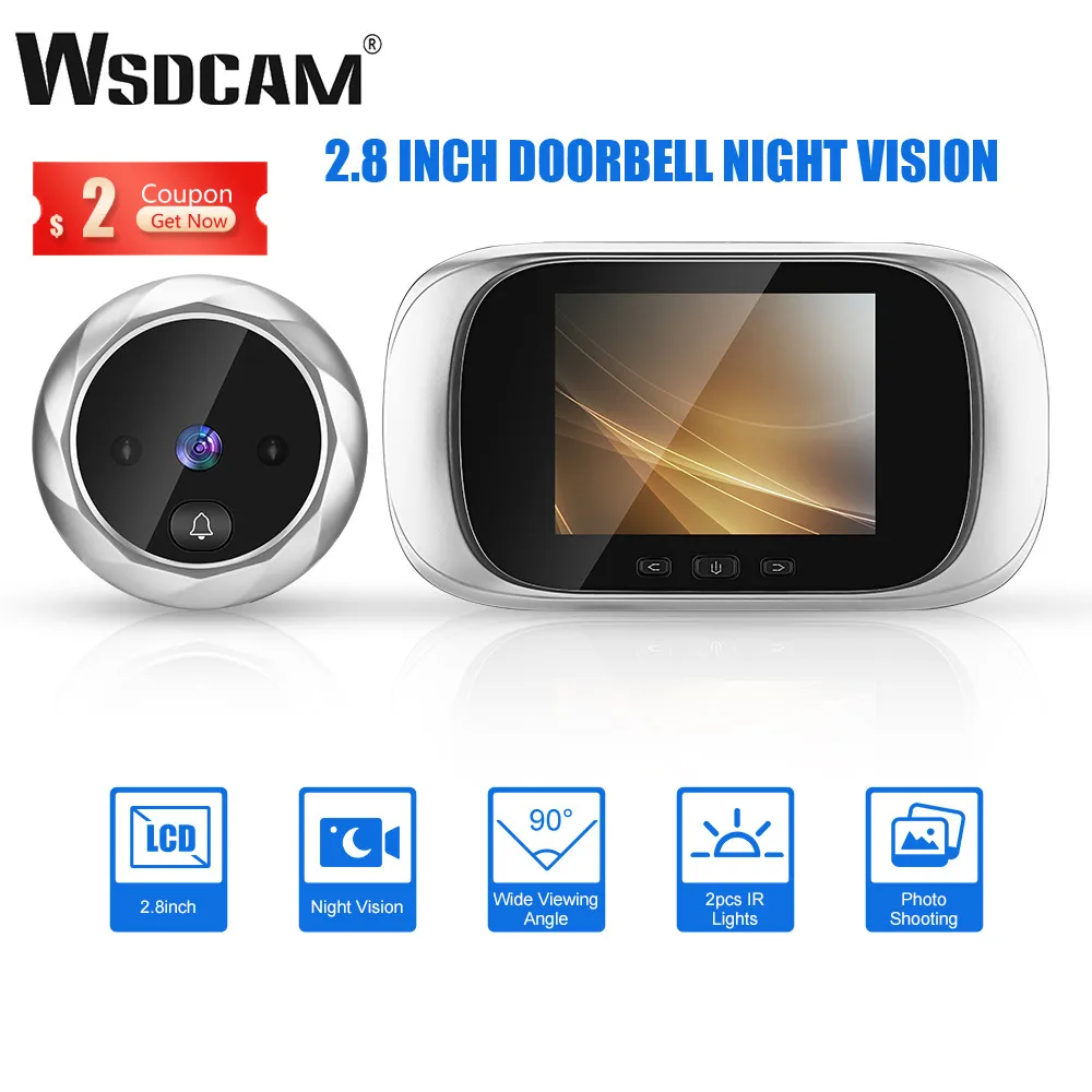 Wsdcam 2.8 Pollici Lcd Digital Spioncino Campanello 90 Gradi Door Eye Door Viewer Camera Visione Notturna Photo Door Ring Monitor