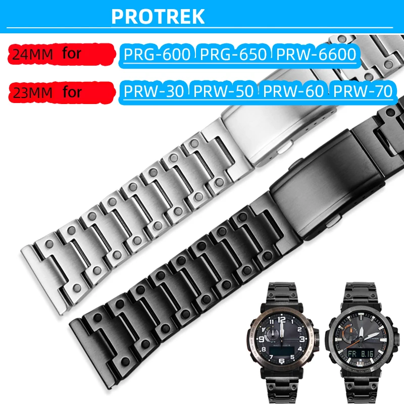Cinturino Per Orologio In Acciaio Fine 23Mm 24Mm Per Casio Protrek Prg-600 \ 650 Prg-6600 / 30 / 50 / 60 / 70 Cinturino Per Cinturino Modificato