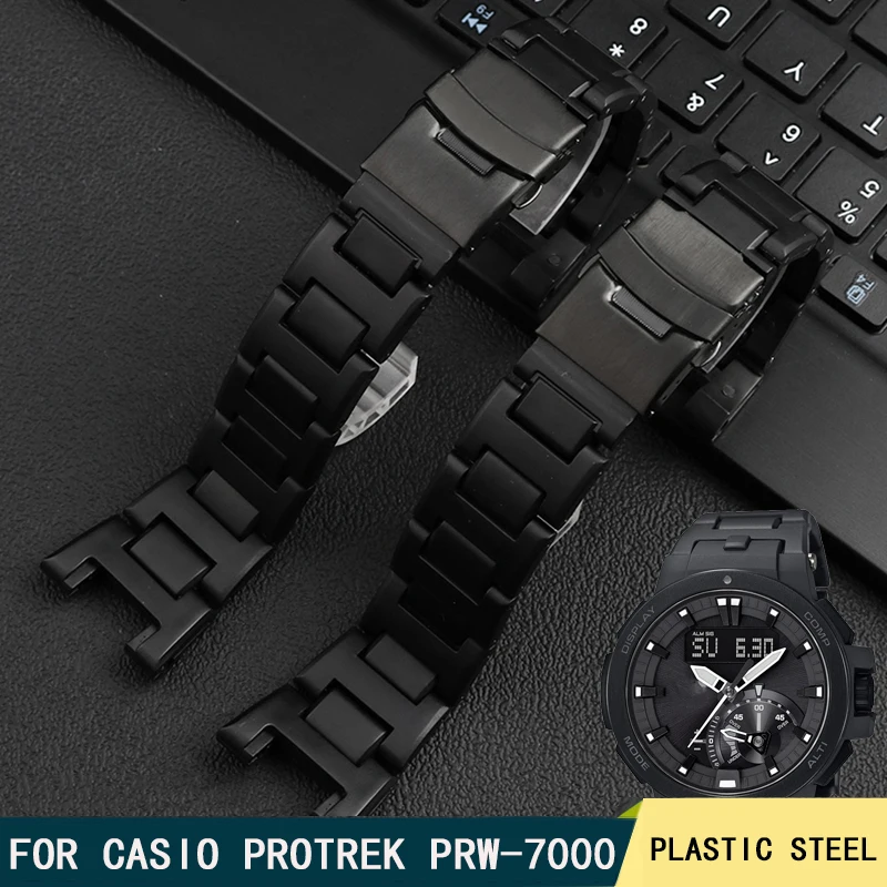 Cinturino In Acciaio Plastica Per Casio Protrek Prw-7000 Prw7000Fc Prw-7000X Cinturino Nero