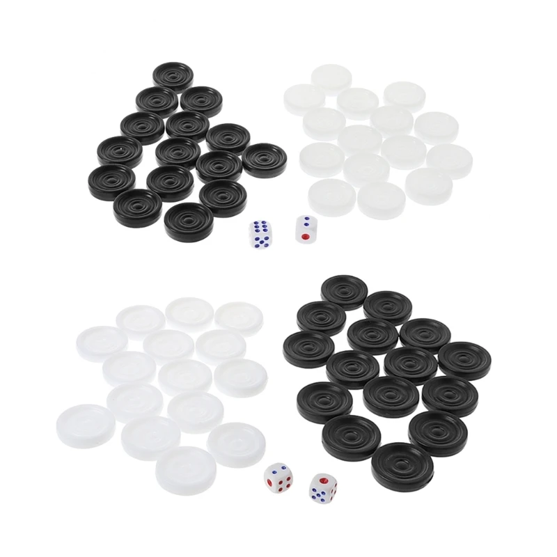30 Pz/Set Plastica Nero Bianco Dama Backgammon Scacchi Pezzi Con Due Dadi Home Party Table Game Adulti Giocattoli Per Bambini