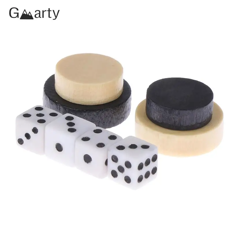 28Pcs Wooden Draughts Checkers Backgammon Chess Pieces With 2 Dices Pieces Board Game Components For Kids