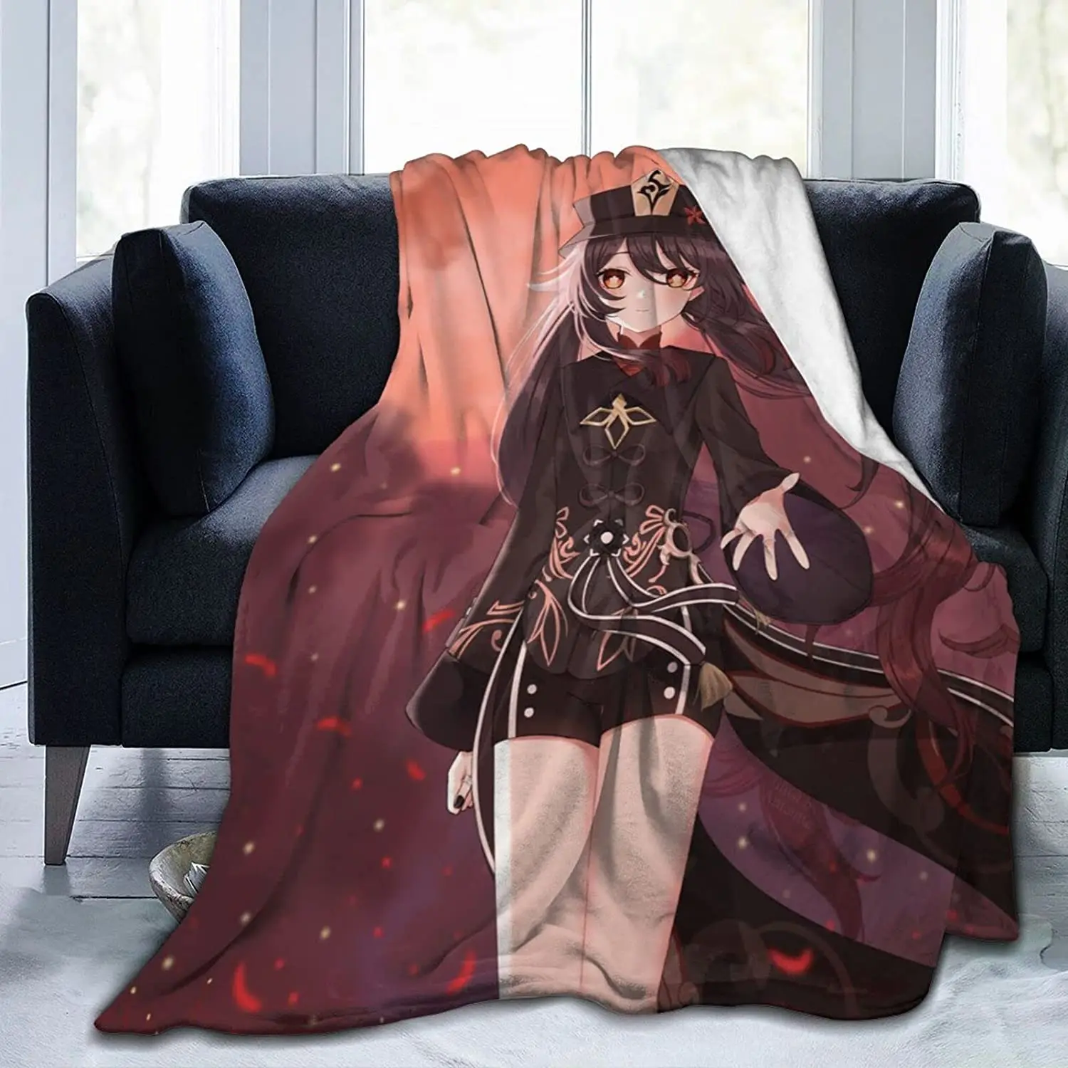 Anime Game Genshin Impact Fleece Blanket Ultra Soft Flannel Blanket Digital Printed All Season Premium Fluffy Microfiber Fleece