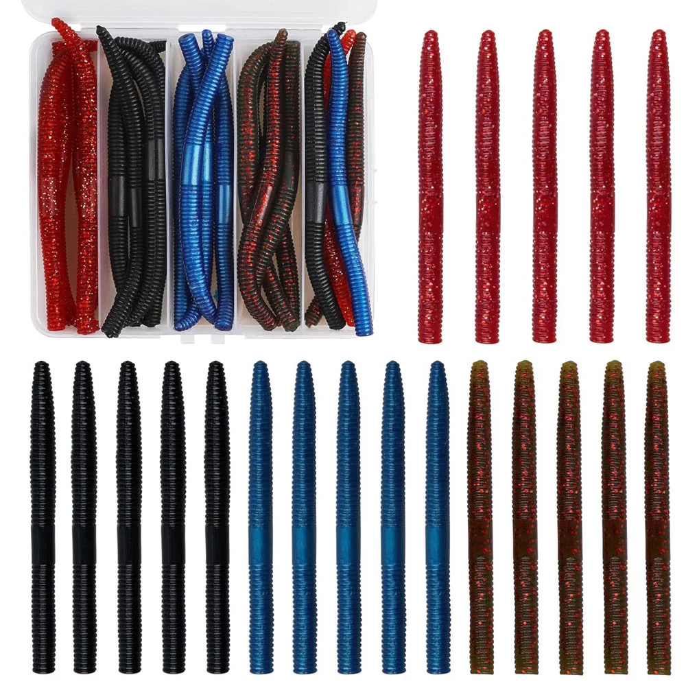 25Pcs Wacky Worm Fishing Lure Kit Bass Fishing Wacky Rig Tool Esche In Plastica Morbida Con Tackle Box