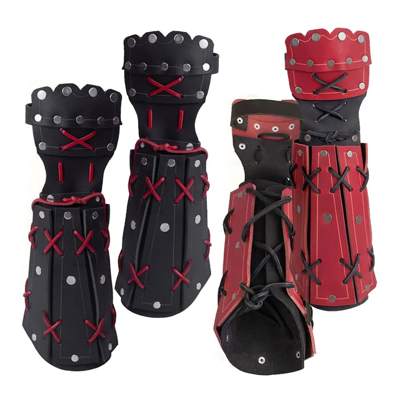 Medievale Samurai Leather Arm Armor Bracer Guanti Lunghi Uomo Viking Knight Cosplay Gauntlet Wristband Steampunk Accessori Cosplay