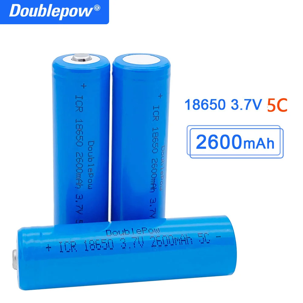 Batteria Al Litio Ricaricabile Doublepow 18650 3.7V 2600Mah 18650 Per Apparecchiature Di Monitoraggio Torcia Batteria 18650 5C