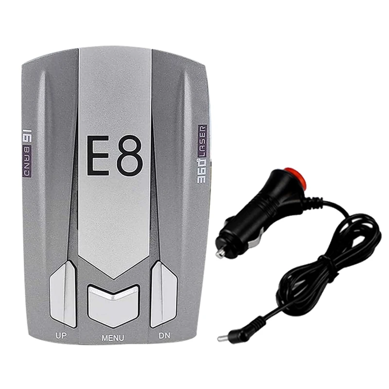 E8 Radar Detector Iron Grey Plastic Per Auto Automatic 360 Gradi City/Highway Mode Voice Prompt Driving Aids Per Auto