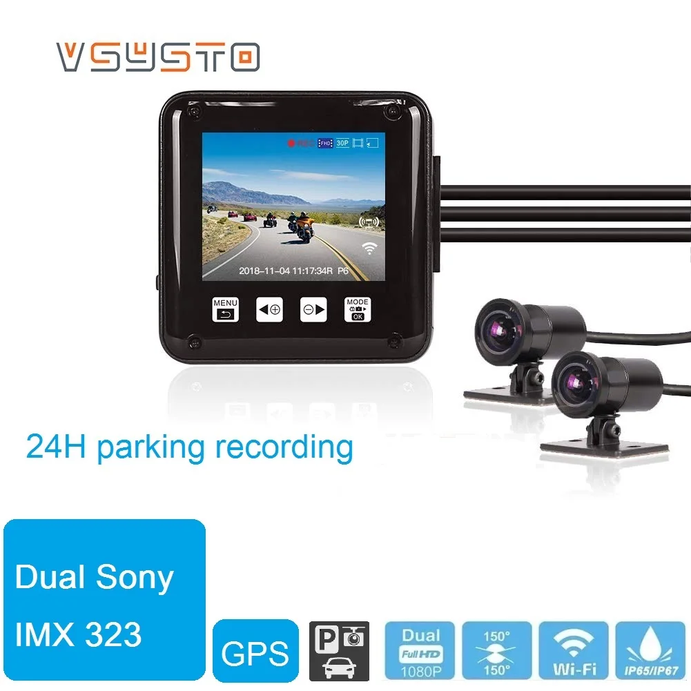 Vsysto P6F Pro 170 ° Fisheyes 1080P Fhd Parcheggio Registrazione Moto Dvr 2.0 Pollici Schermo Impermeabile Moto Dash Cam