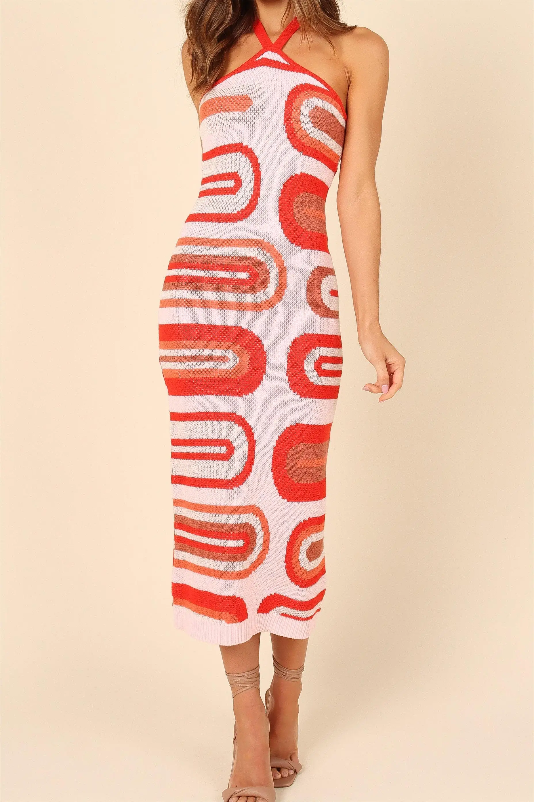 New Fashion Women Summer Elegant Long Bodycon Dress Senza Maniche Halter Knit Dress Club Street Style Vendita Calda S M L