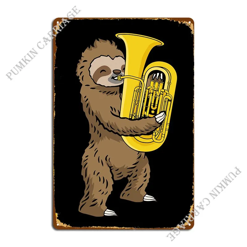 Bradipo Music Tuba Player Targa In Metallo Poster Decorazione Wall Cave Cinema Stampa Wall Decor Tin Sign Poster