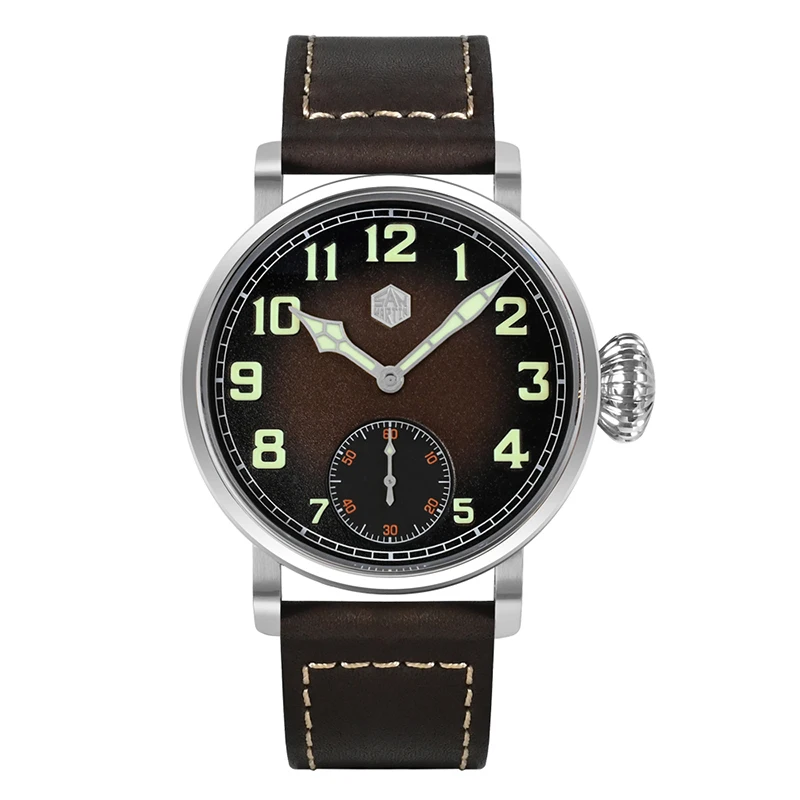 San Martin Mens Pilot Watches Luxury 44.5Mm Orologio Da Polso Meccanico Automatico 100M Impermeabile C3 Corona Di Cipolla Luminosa Yn55A Retro