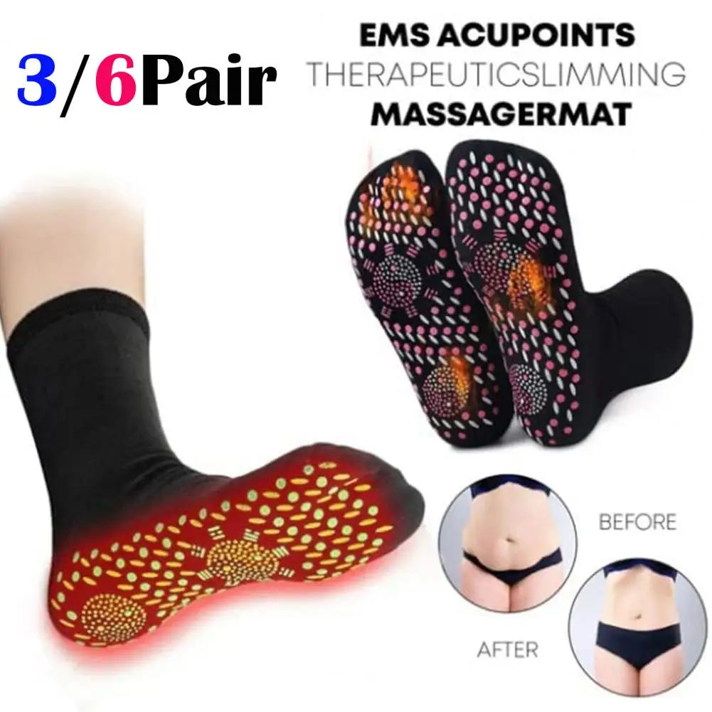 3/6 Paia Di Calze Termiche A Tubo Medio Uomo Donna Massaggio Anti-Fatica Calze Tormalina Invernale Tormalina Calze Calde Autoriscaldate