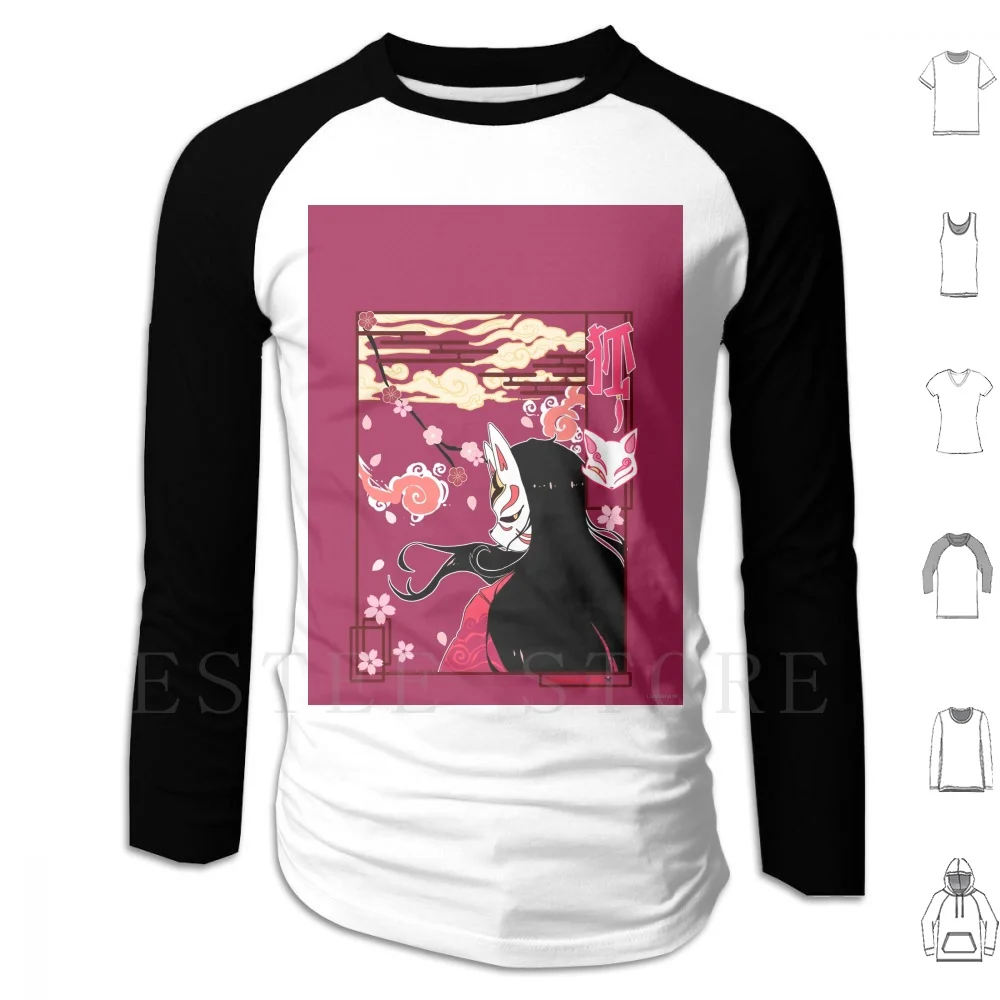 Kyuubi Girl Felpa Con Cappuccio Manica Lunga Fox Yokai Nine Tail Fox Kimono Giappone Giapponese Cherry Blossom Sakura Anime Manga Weeb