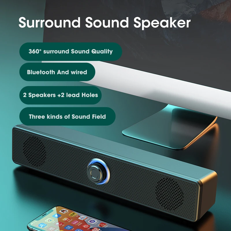 Bluetooth 4D Surround Speaker Home Theater Sound System Computer Soundbar Per Tv Subwoofer Cablato Stereo Strong Bass