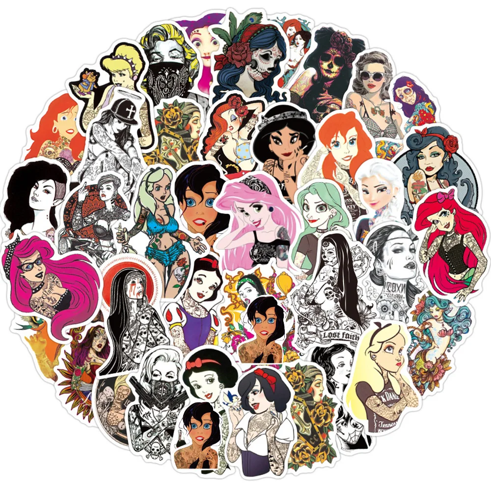 10/30/50Pcs Vintage Tattoo Girl Sticker Cartoon Decalcomanie Impermeabile Graffiti Skateboard Laptop Phone Case Vinile Cool Sticker Packs