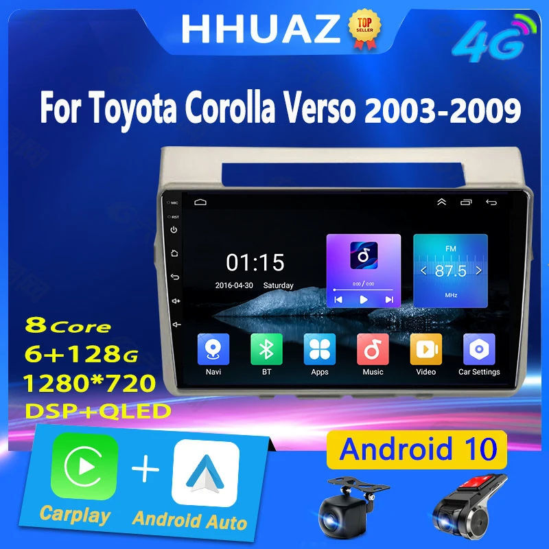 2 Din Android Radio Car Multimedia Player Wireless Carplay Navigazione Gps Wifi Per Toyota Corolla Verso Toyota Verso 2004-2009