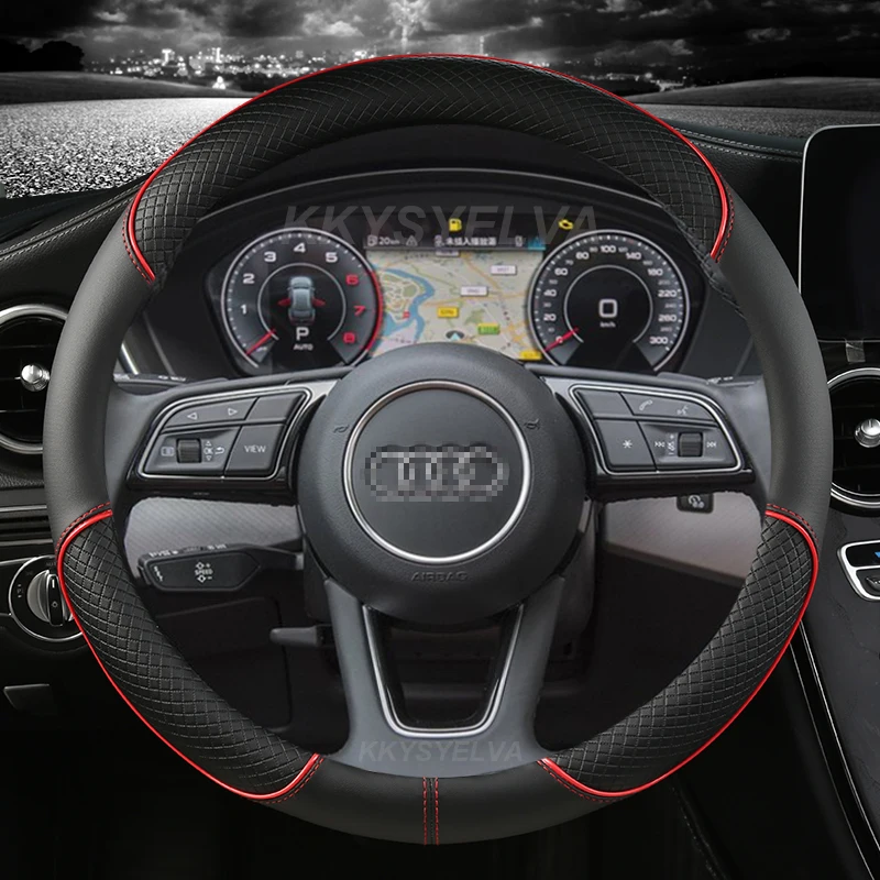 Microfiber Leather Car Steering Wheel Cover Non-Slip 38Cm For Audi A1 A3 A4 A5 A6 A7 A8 Q2 Q3 Q5 Q7 Q8 R8 Auto Accessories