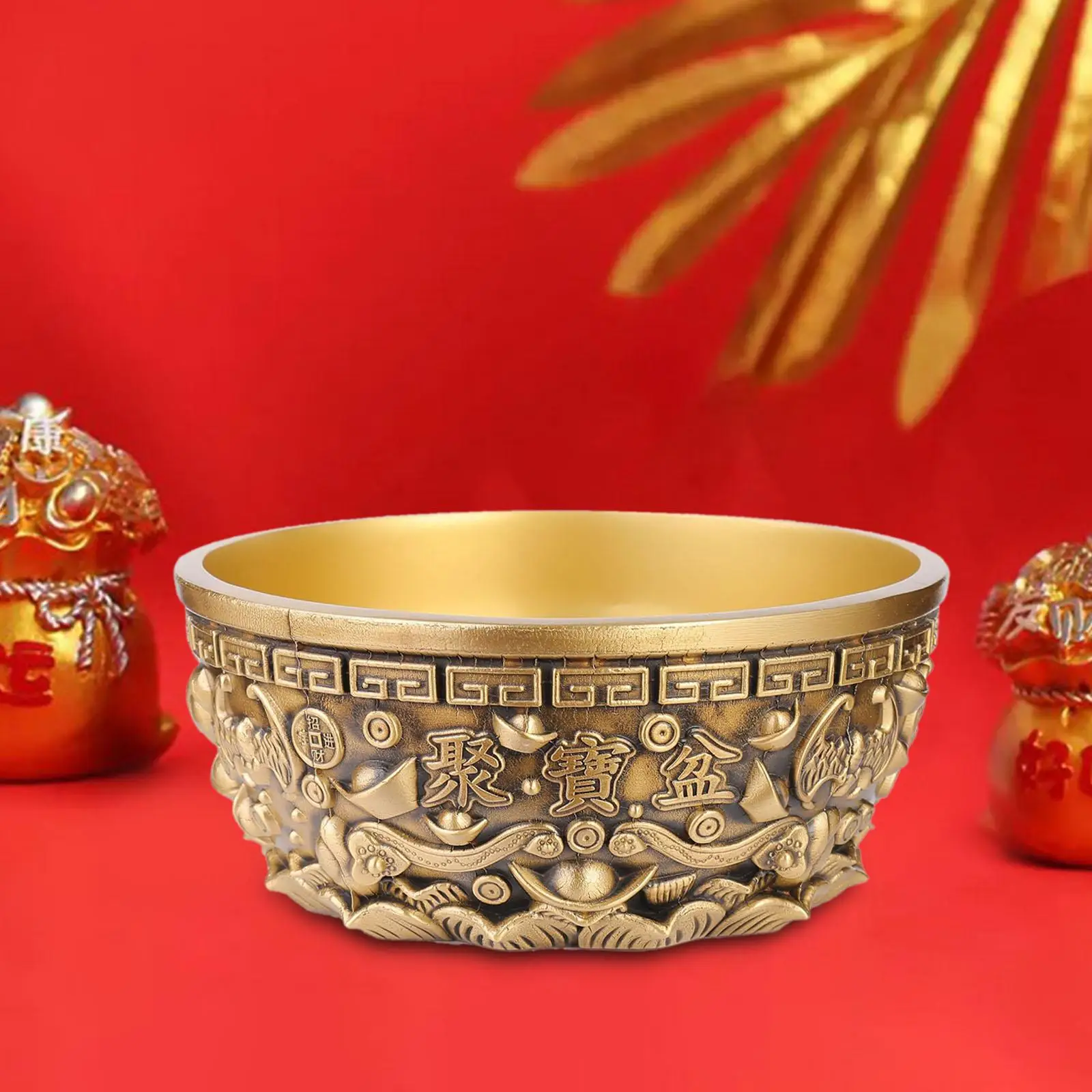 Treasure Basin Bowl Tabletop Cornucopia Artwork Sculpture Statue Feng Shui Bowl Decoration For Desktop Folk Housewarming Gift