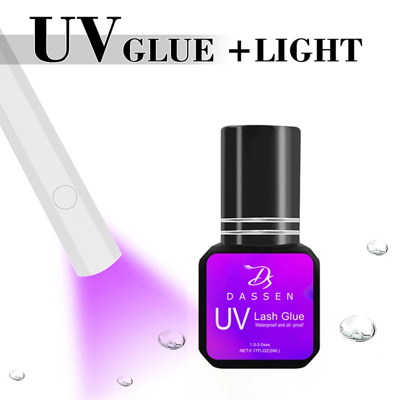 Dassen Uv Lashes Colla Per Extension Ciglia Impermeabile Lasting 1S Quick Dry Adesivo Uv Light Makeup Tool