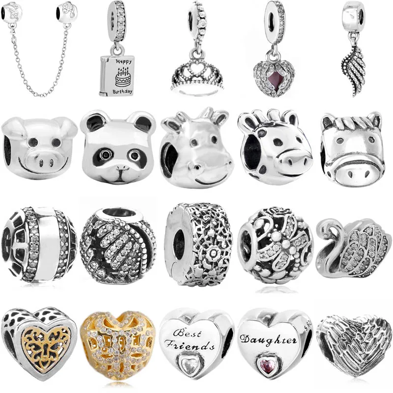 2015 Collezione Autunno Piume Cigno Panda Maiale Cavallo Amicizia Bead 925 Sterling Silver Charm Fit Bracciale Gioielli Fai Da Te