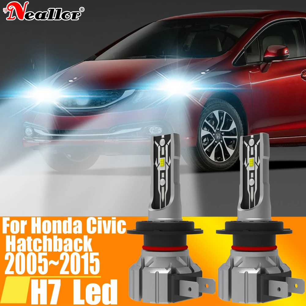 2X H7 Led Light Canbus Bulb Car Headlight Diodo Ad Alta Potenza Moto Driving Running Lamp 12V 55W Per Honda Civic Hatchback 2005 ~ 2015