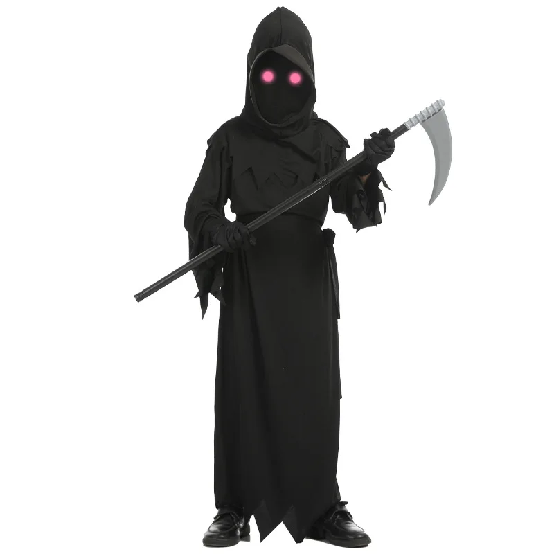 Halloween Children'S Horror Red Eye Death Costume Falce Monster Dark Messenger Ghost Costume Suit