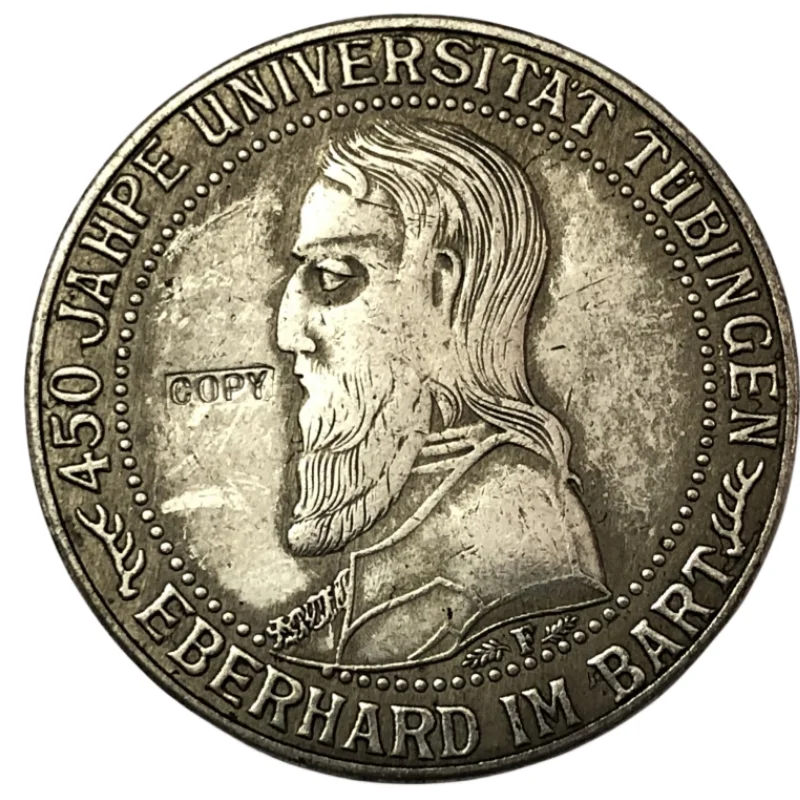 1927-F Germania-1871-1948 5 Reichsmark Tubingen Università Argento Placcato Copia Moneta