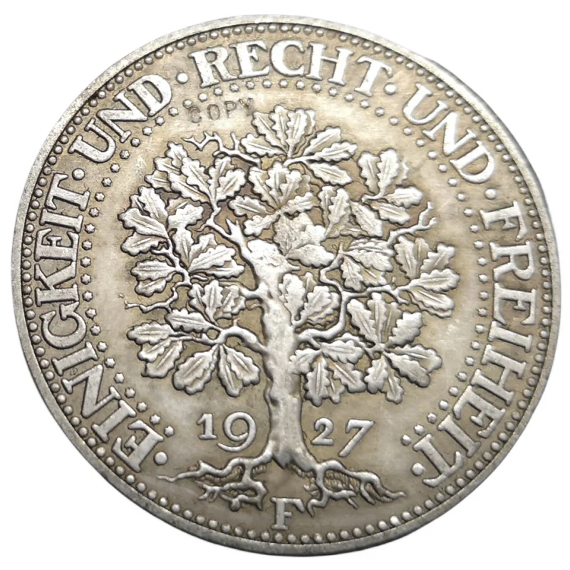 1927-F Germania-1871-1948 5 Reichsmark Argento Placcato Copia Moneta Rara