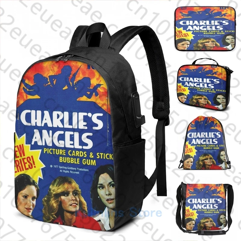 Stampa Grafica Charlies Vintage Angels Topps Trading Cards Box Usb Charge Zaino Uomo Borse Da Scuola Borsa Da Donna Borsa Da Viaggio Per Laptop