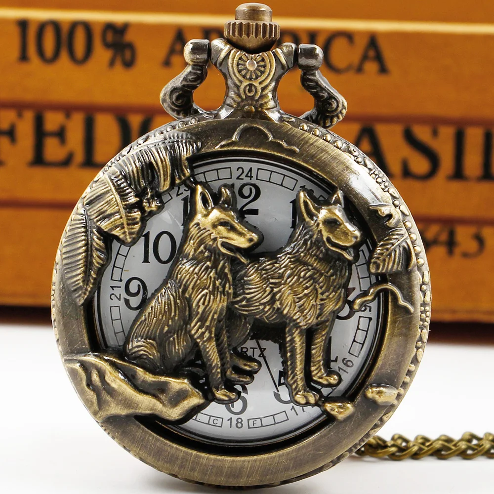 Orologio Da Tasca Al Quarzo Vuoto Creativo Personalizzato Lupo Per Uomo Half Hunter Collana Vintage Orologio A Catena Digital Muslimah