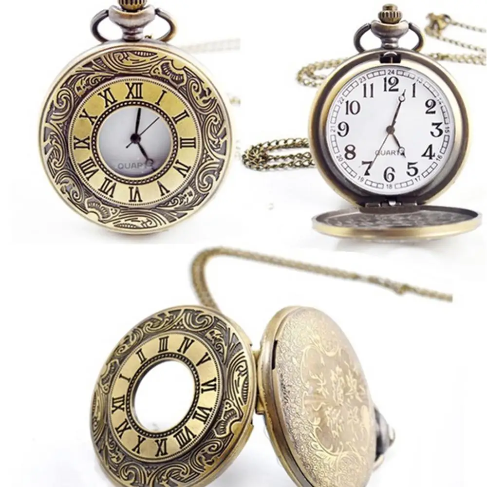 Orologio Da Tasca Vintage Al Quarzo Con Quadrante Tondo Cavo Unisex Doppio Display Con Catena