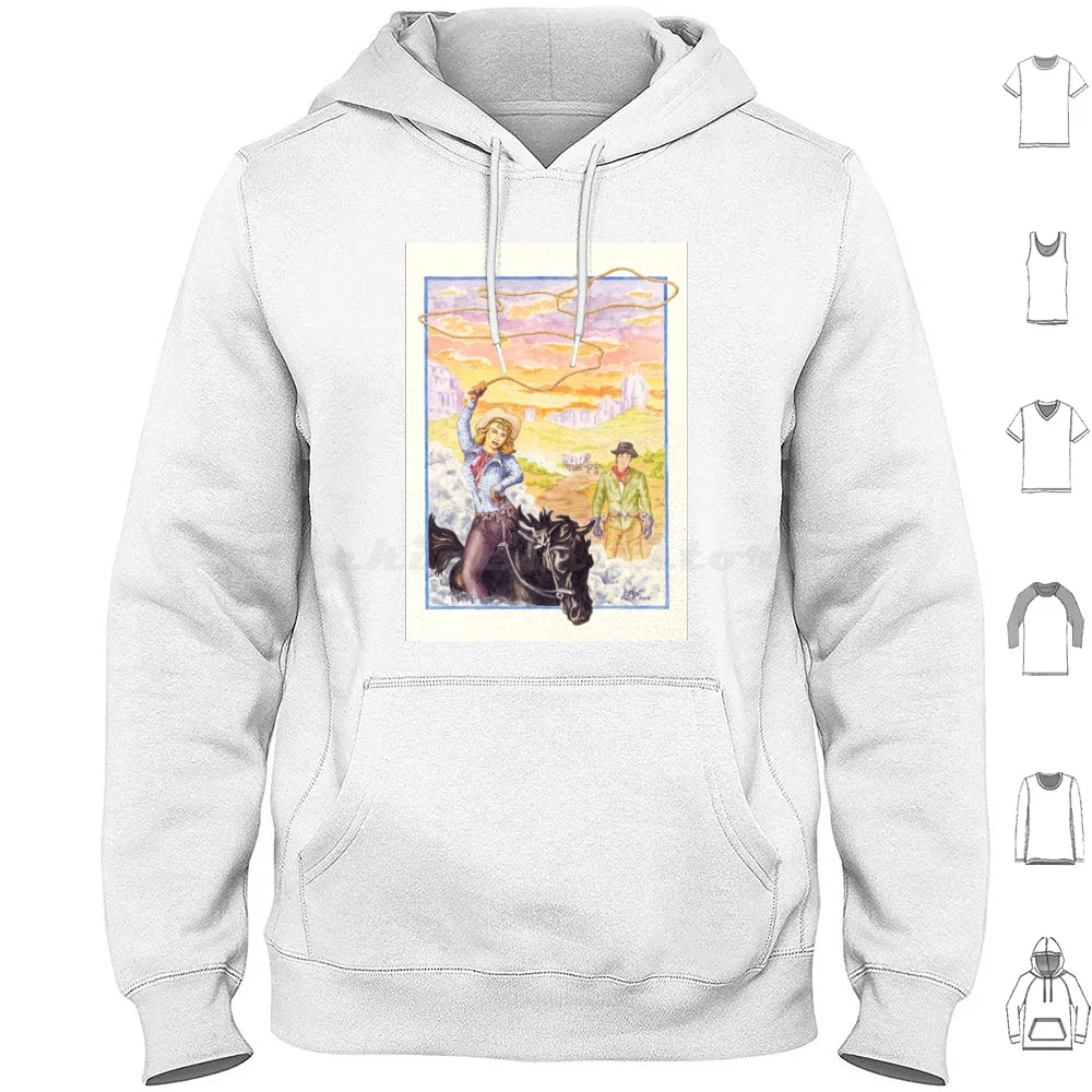 Way Out West Felpe Con Cappuccio Manica Lunga Western Horse Cowboy Cowgirl Wild West Annie Ottieni La Tua Pistola Zane Grey Ranchers Caravan