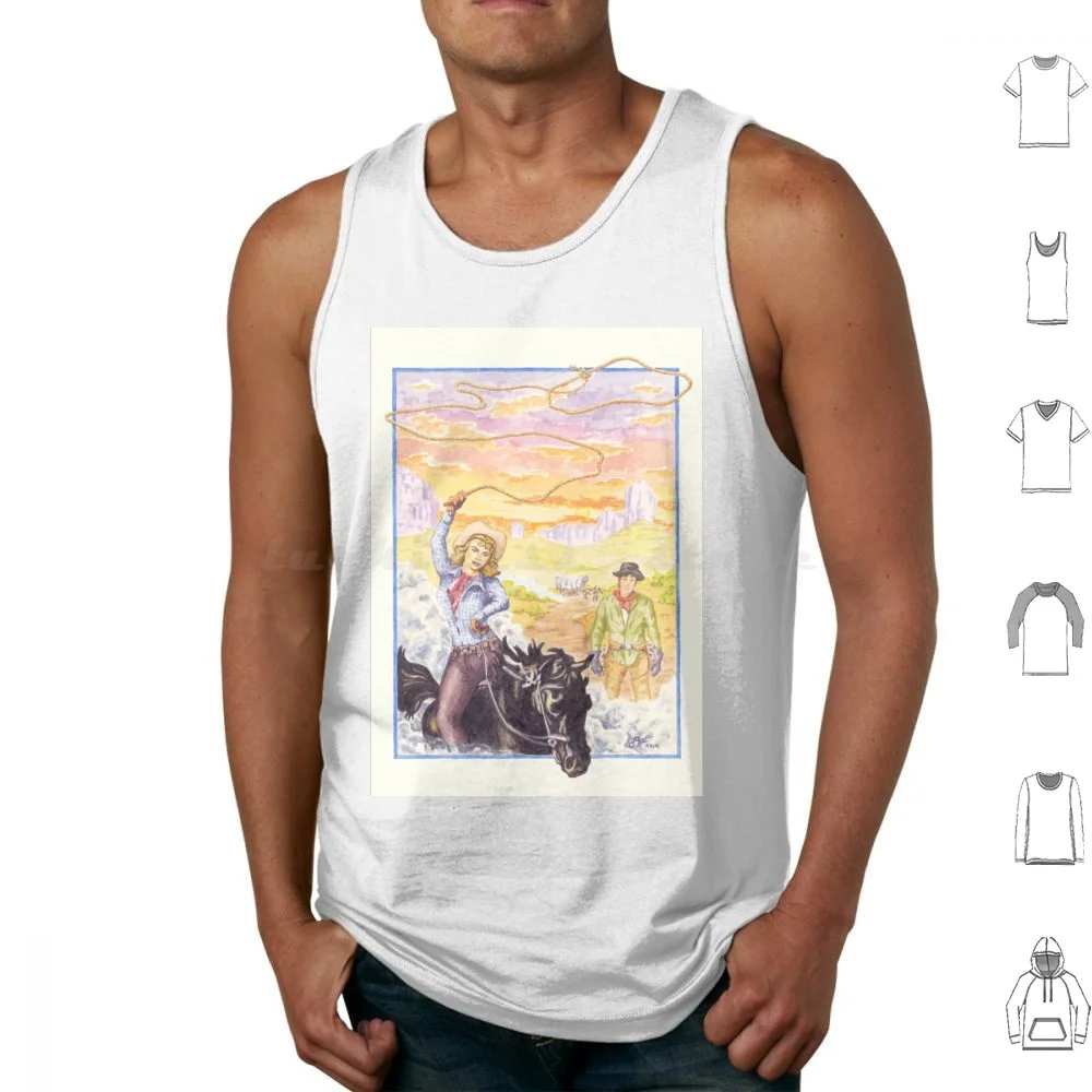 Way Out West Canotte Gilet Senza Maniche Western Horse Cowboy Cowgirl Wild West Annie Ottieni La Tua Pistola Zane Grey Ranchers Caravan