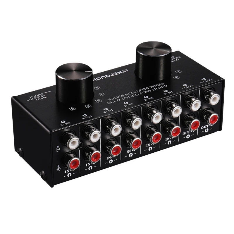 6 In 2 Out Audio Source Signal Selection Switcher Sound Speaker Switcher Two-Way Switch Amplifier Audio Signal Distributor