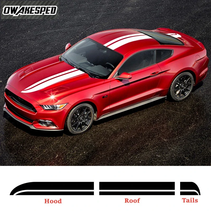 3Pcs Racing Sport Stripes Car Whole Body Sticker Auto Hood Roof Tail Decor Decalcomanie Per Ford Mustang Gt Accessori Personalizzati
