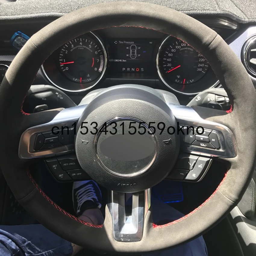 Nero Pelle Scamosciata Fai Da Te Cucito A Mano Volante Auto Copertura Della Ruota Per Ford Mustang Ford Mustang Gt Ford Gt Accessori Auto