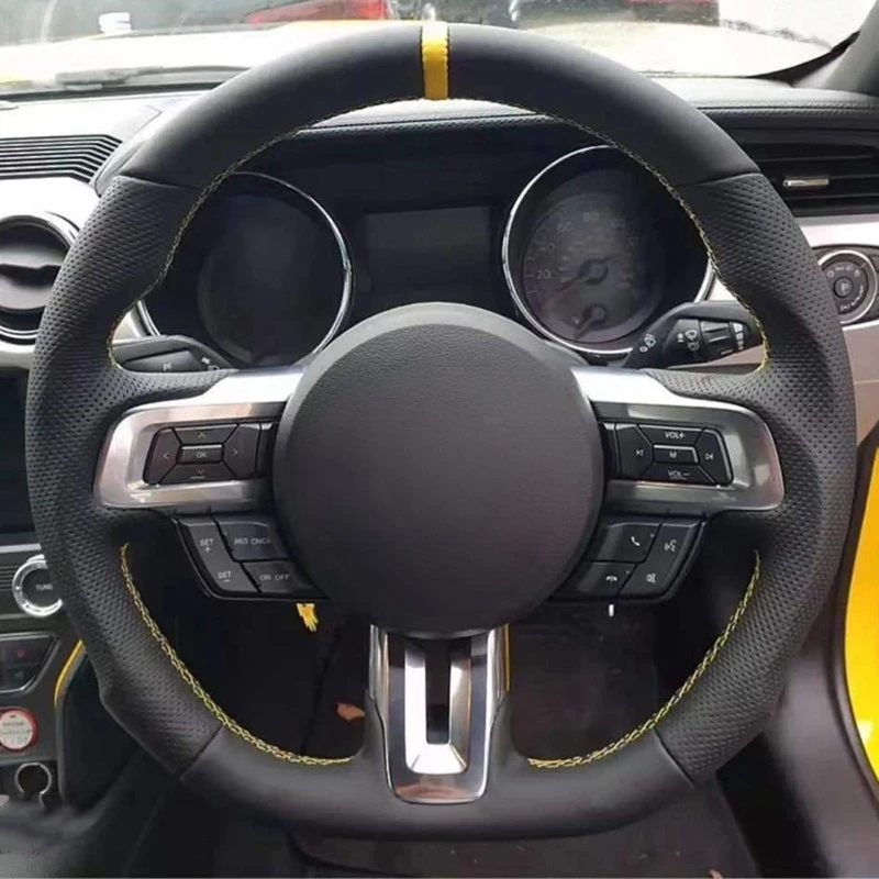 Coprivolante Per Auto Accessori Per Auto In Vera Pelle Nera Antiscivolo Per Ford Mustang 2015-2019 / Mustang Gt 2015-2019