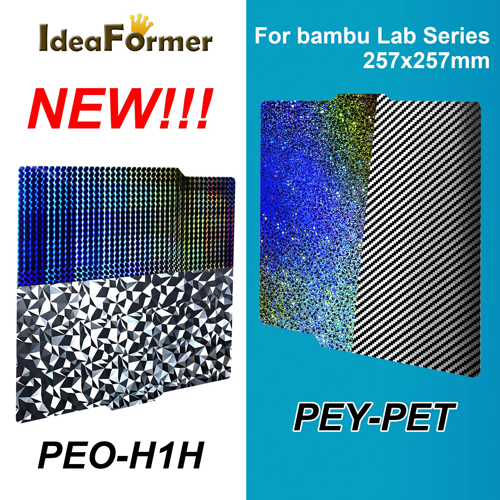 257X257 Pey H1H Pef Sheet Per Bambu Lab Bamboo X1 X1C Build Plate Pet Bambulab Pei Texture Foglio Peo Per P1S P1P A1 Letto Riscaldato