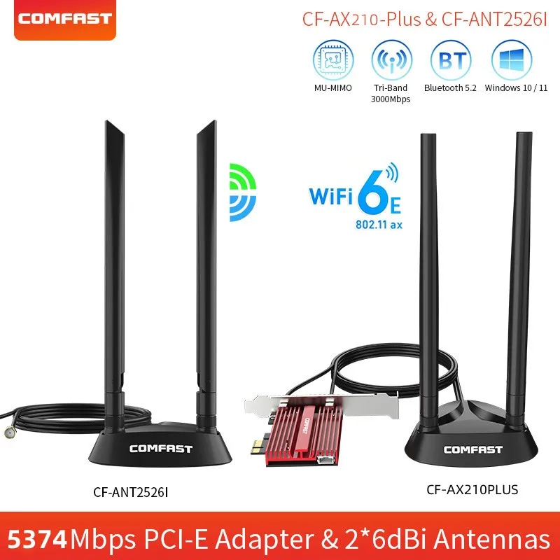 Adattatore Wifi 6E Da 5374Mbps Wireless Pci-E Bluetooth 5.2 Tri-Band Network Wifi Pcie Card Adapter Antenna 2.4G/5G/6G 802.11Ax Per Pc